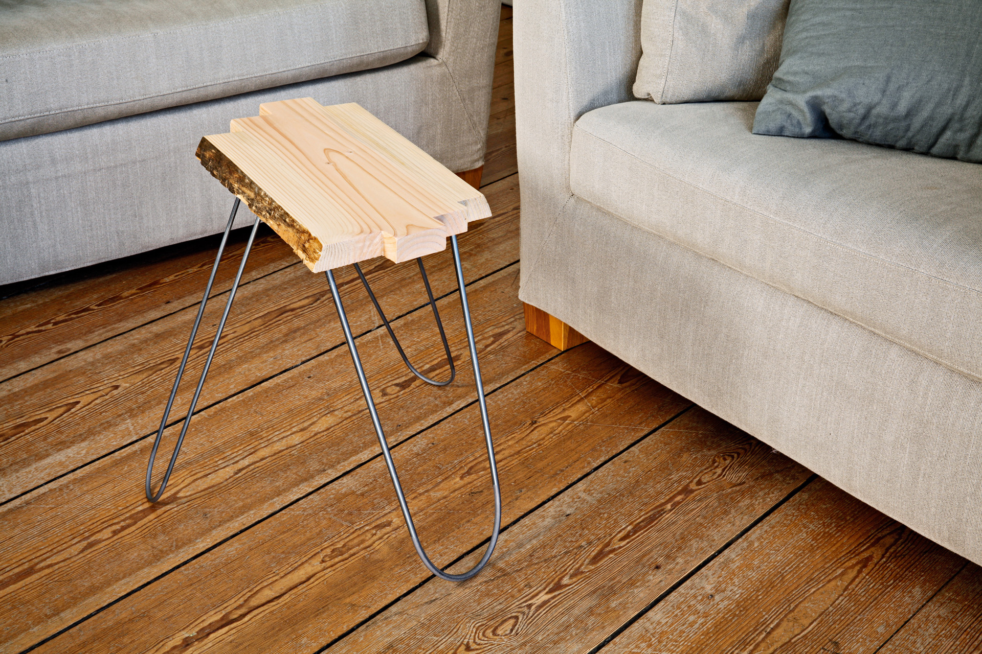 A DIY side table in a living room