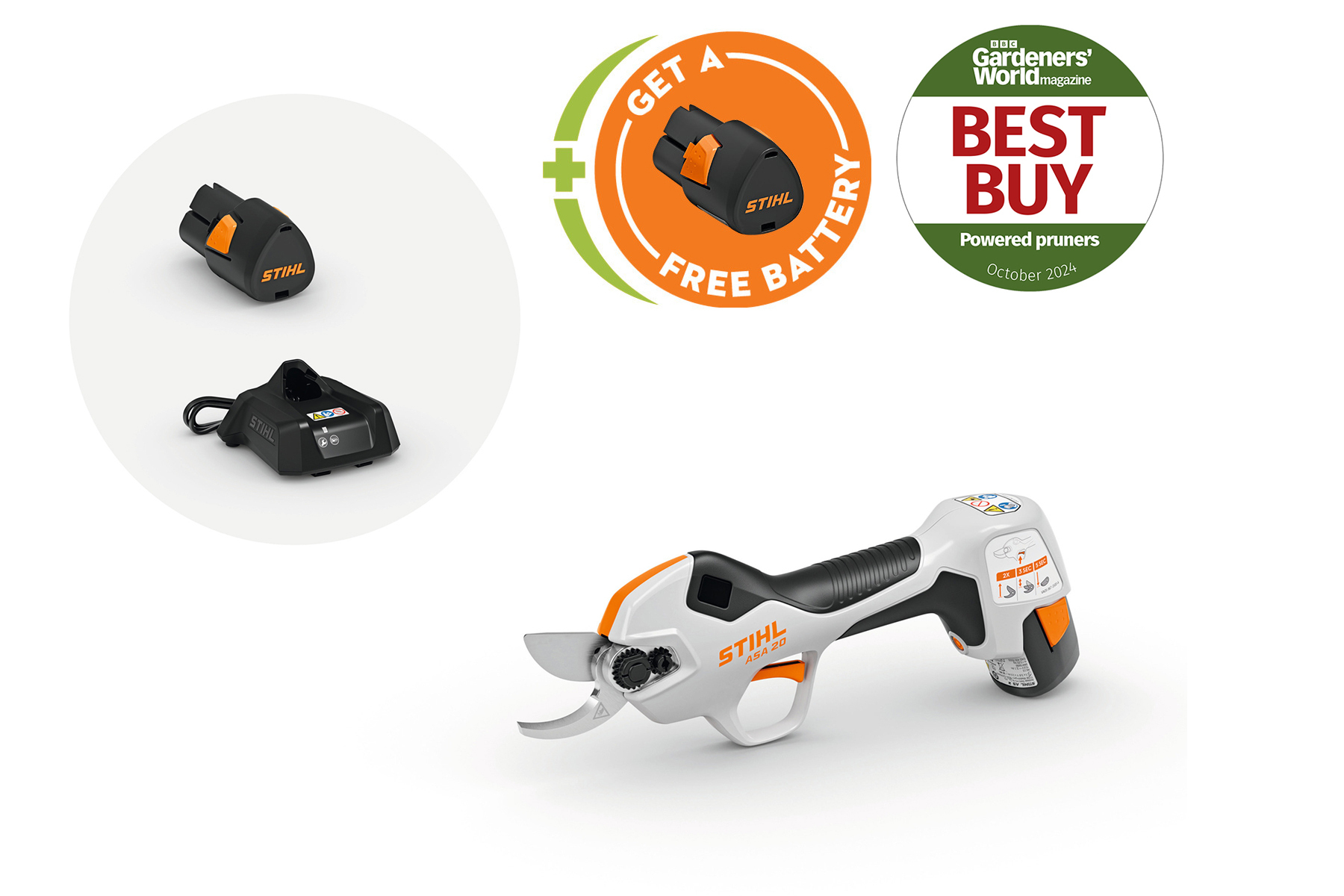 ASA 20 Cordless Secateurs with AS 2 battery and AL 1 charger