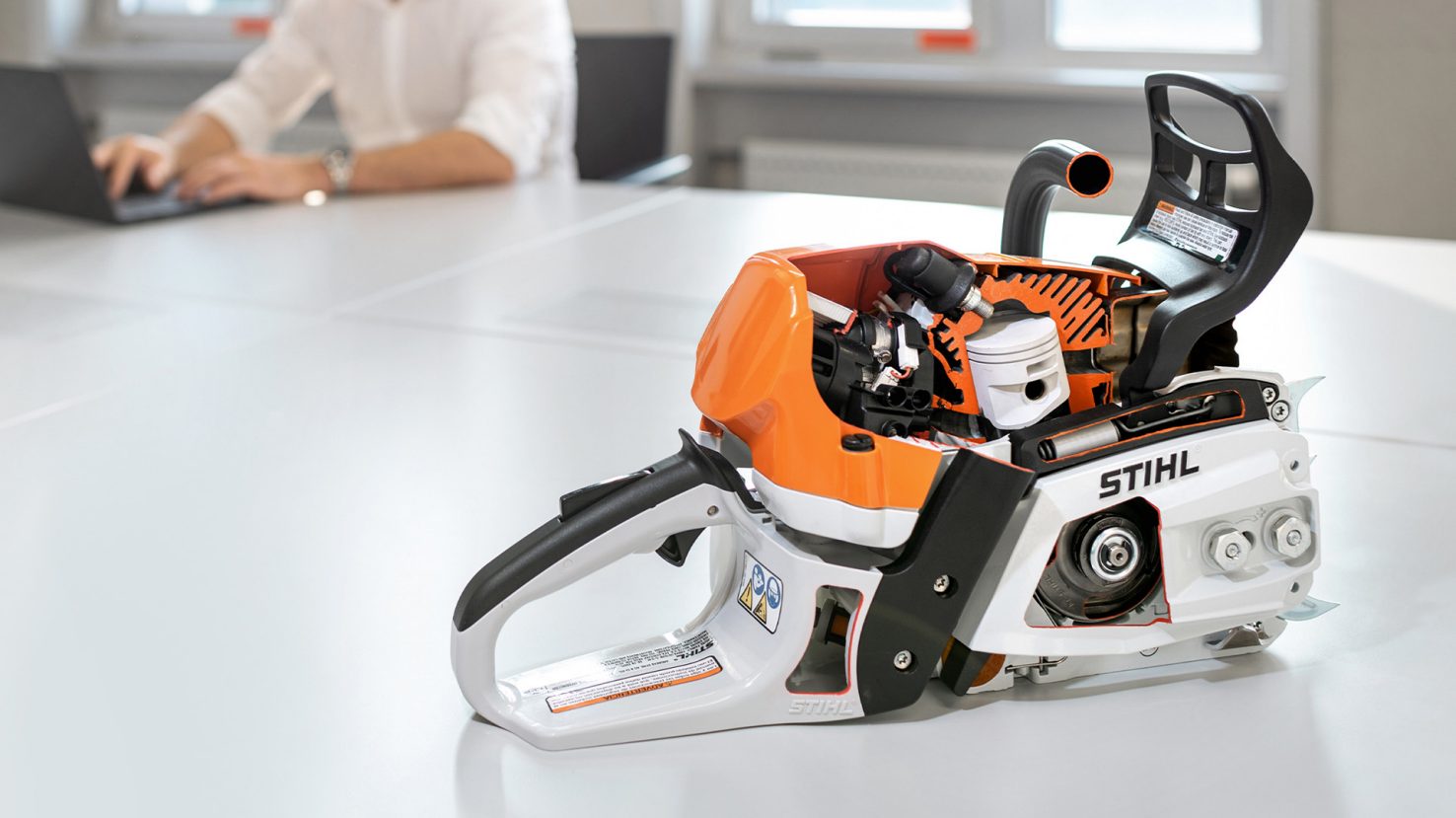 STIHL magnesium piston close-up