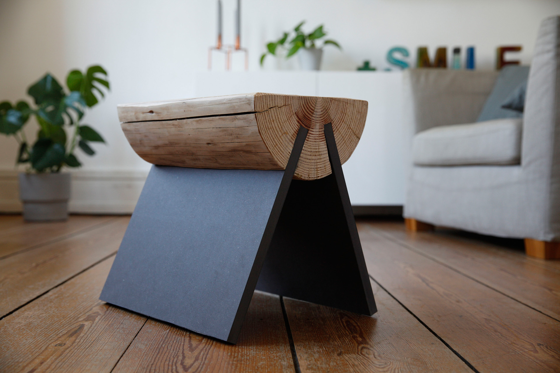 A finished log stool