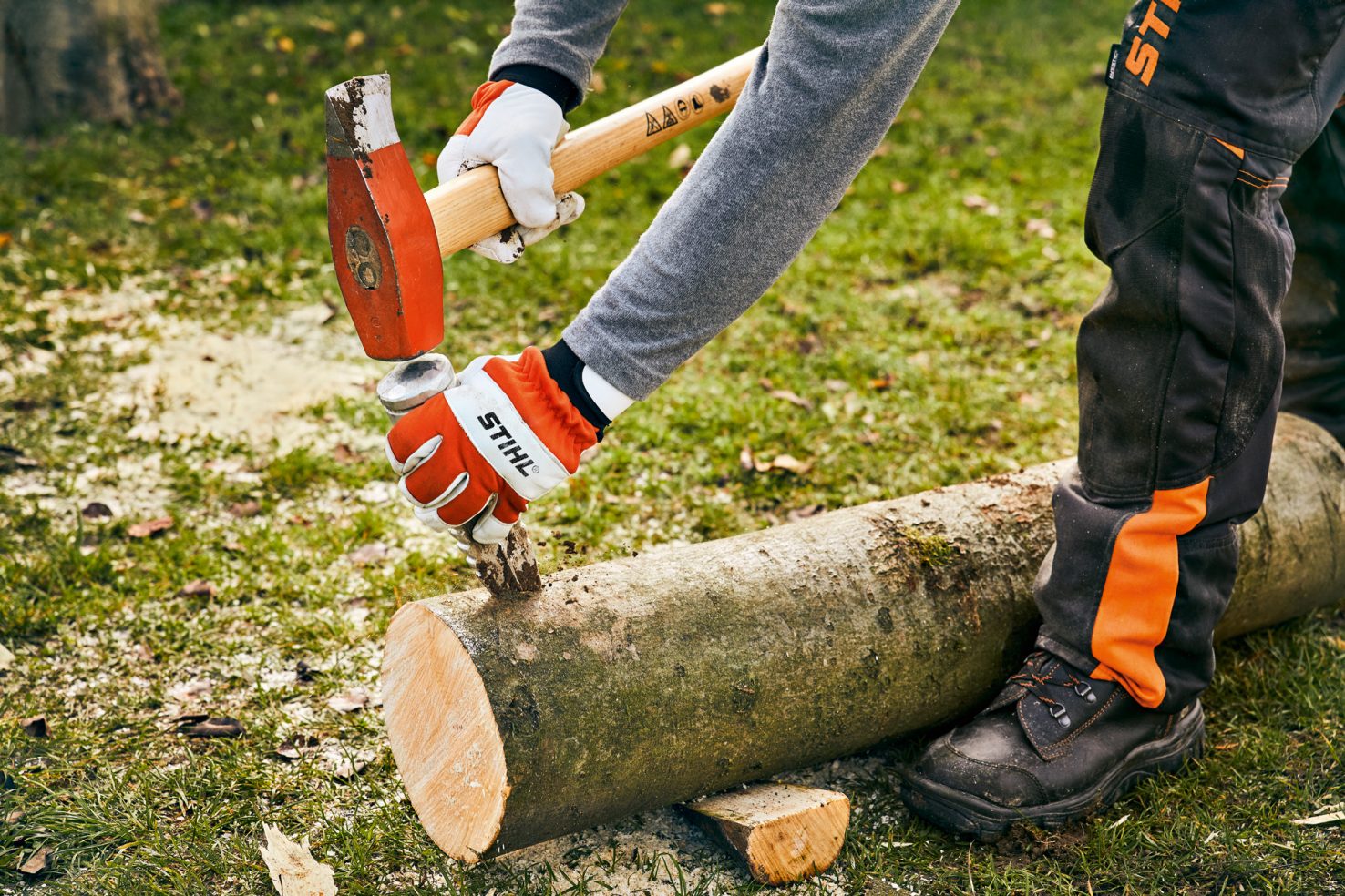 Splitting logs for firewood